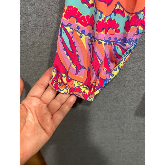 Lilly Pulitzer Womens Silk Retro Seashell Design Balloon Sleeves Blouse Size XS - Picture 5 of 10